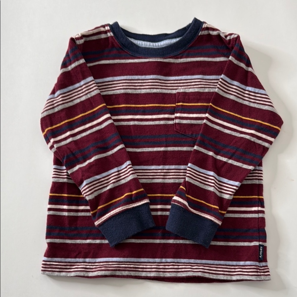 Carters 100% Cotton Striped 3T Boys Kids Long Sleeve Shirt Patch Pocket